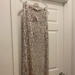 NWT Free People Silver Sequin Maxi Skirt Sz 8